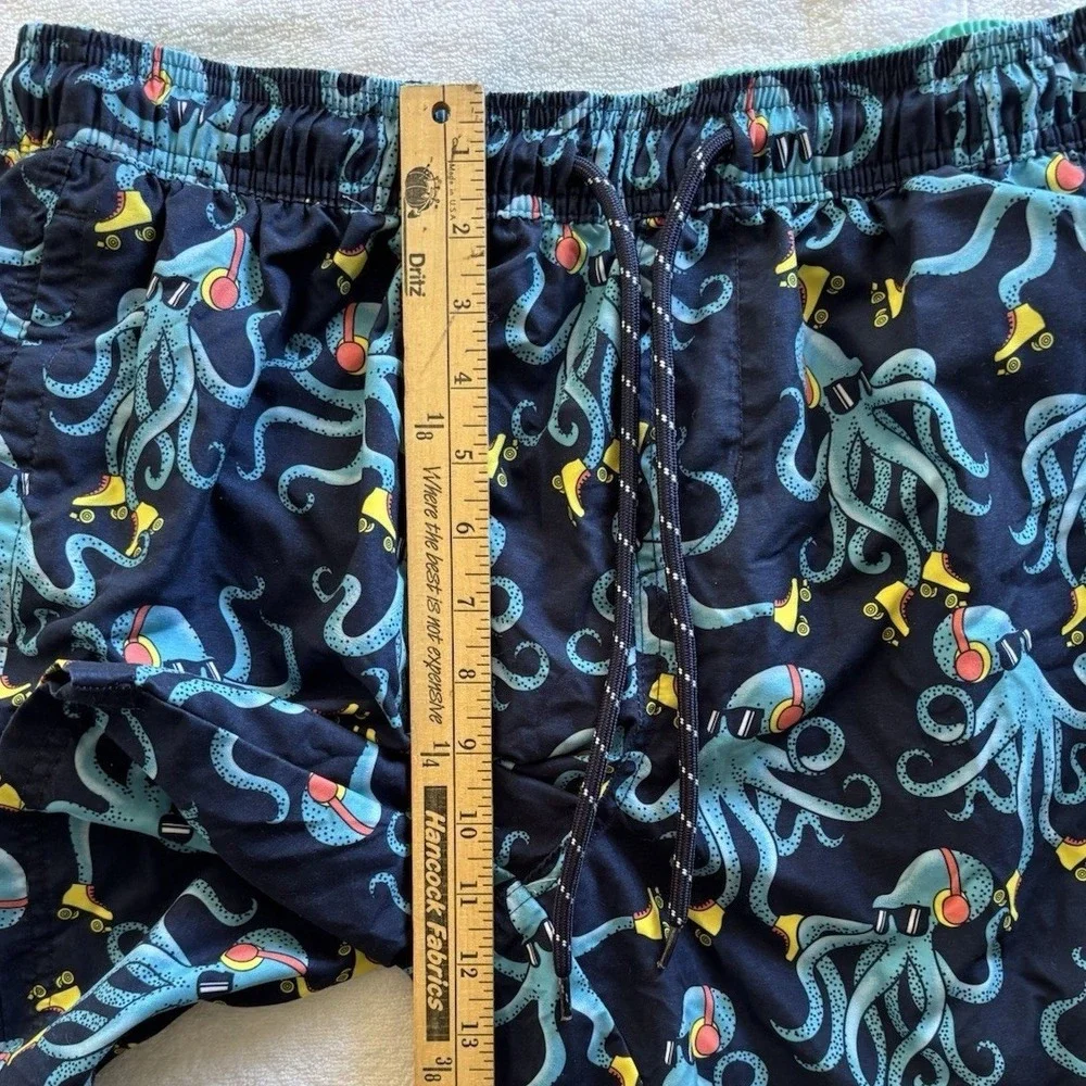 No Boundaries Swim Trunks Mens Large Navy Octopus Roller‎ Skating Beach Shorts